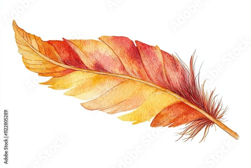 Watercolor Painting Of A Single Orange Feather