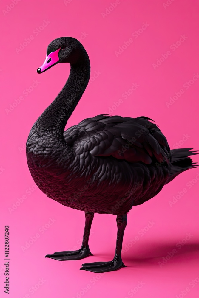 Obraz premium A black swan full body magenta background