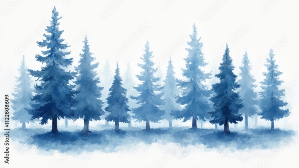 Fototapeta premium A group of blue trees in a foggy forest