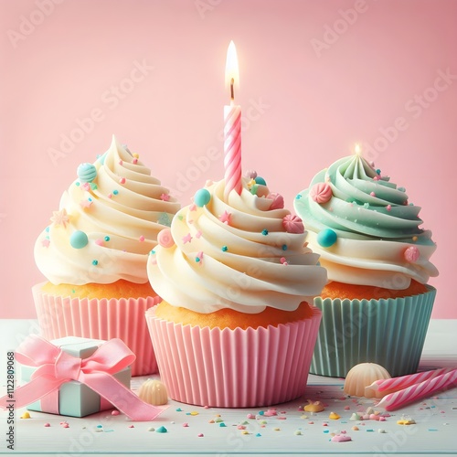 Birthday Cupcake With One Candle