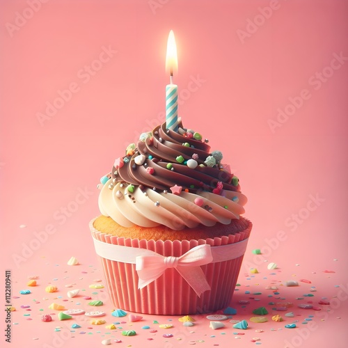 Birthday Cupcake With One Candle