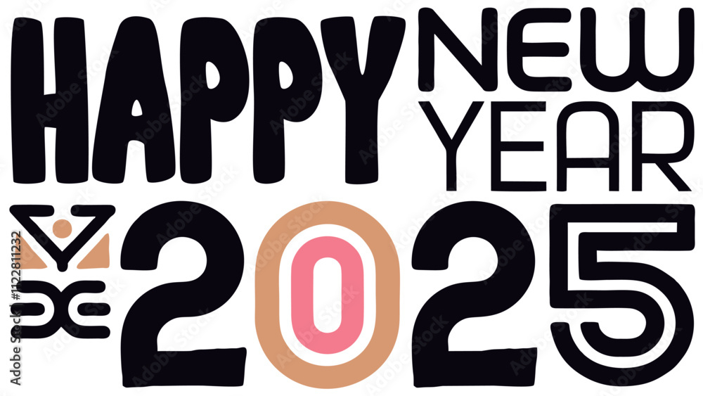 Typographic happy New Year 2025 vector design. Festive New Year Background with Typographic Elements Typographic happy New Year 2025 vector design. Festive New Year Background with Typographic Elements