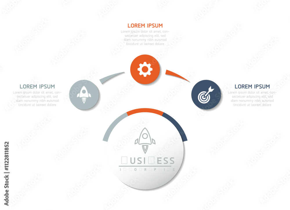 Naklejka premium Vector infographic business presentation template with circular interconnection with 3 options.