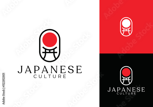 japanese pagoda logo. classic luxury circle culture line style vector design