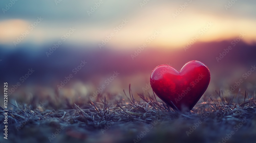 Fototapeta premium Romantic Heart Shaped Object on Grass During Sunset : Generative AI