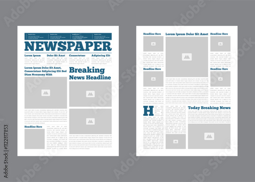 Daily newspaper design template. Graphical layout newspaper template or daily magazine with text and picture placeholder