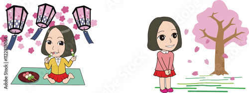 女の子のキャラクター_お花見