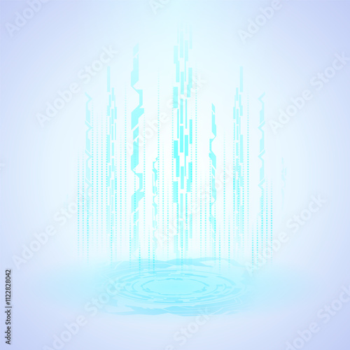 Futuristic digital podium technology background. Hi-tech stage for showcase, digital advertising and game artwork with neon blue pedestal circle platform. Technology product podium vector illustration