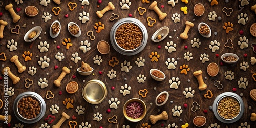 Charming Dog Bone and Paw Print Doodle Pattern in Dark Brown, Perfect for Dog Lovers and Pet Food Brands, Ideal for Wallpaper or Fabric Design Projects photo