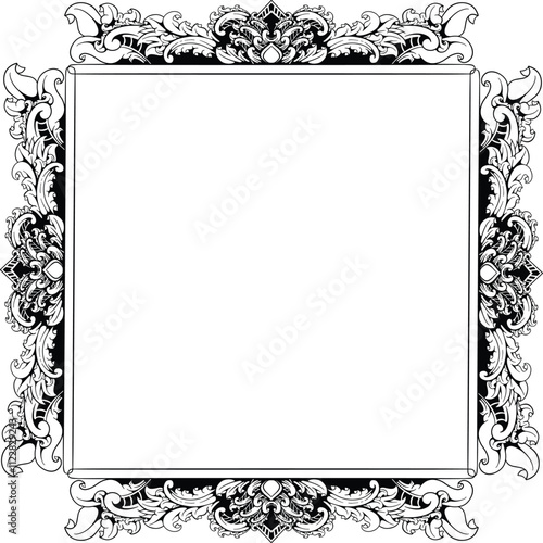 Black White Frame Ornament Luxury Wedding Invitation Vintage Engraved Decoration Ornament