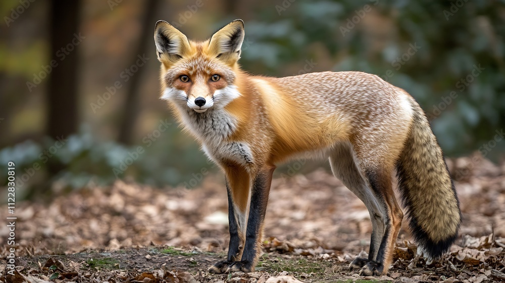 Fototapeta premium Majestic Red Fox Stands Gracefully in Autumn Forest Setting : Generative AI