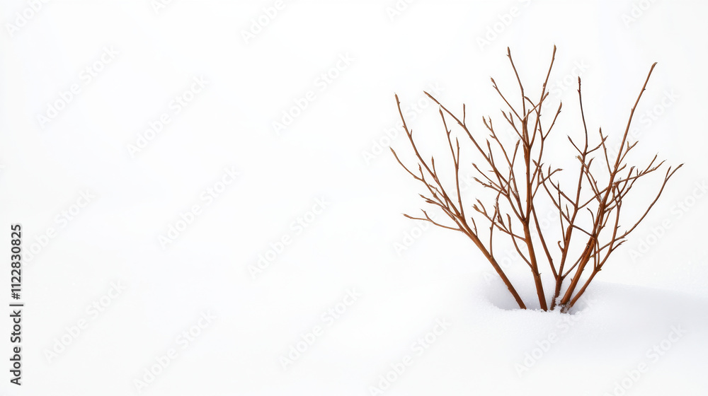 Obraz premium withered plant emerges from blanket of snow, showcasing resilience