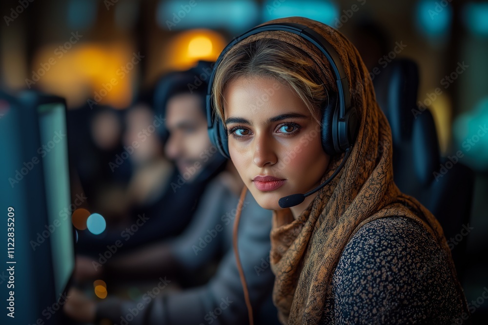 Young professionals engaged in customer service at a modern call center office Young professionals engaged in customer service at a modern call center office