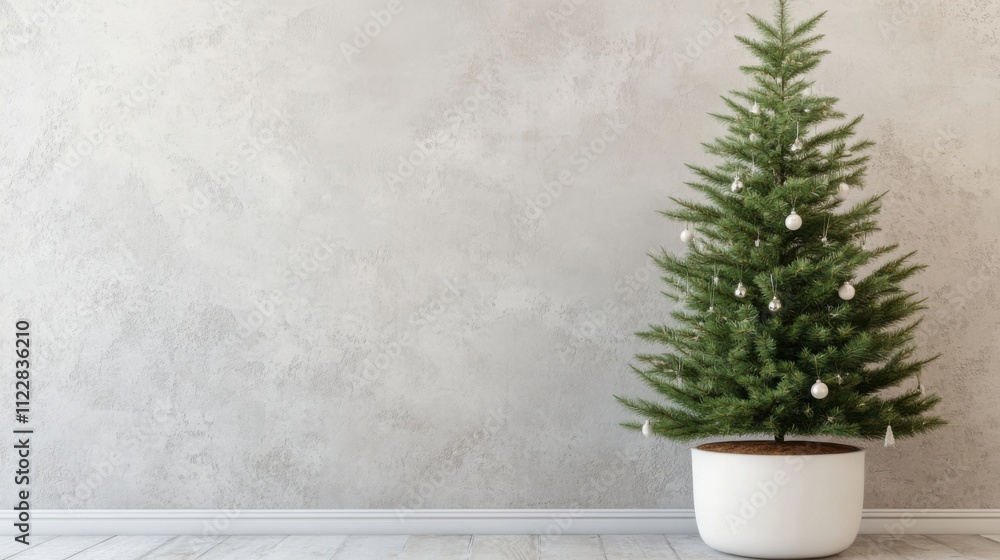 Fototapeta premium Christmas tree in a modern white pot design