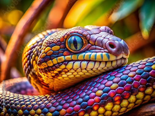 Close-Up of an Australian Roughscaled Python Showcasing its Unique Scales and Vibrant Patterns in Natural Habitat, Emphasizing the Beauty of Reptiles in Wildlife Photography photo