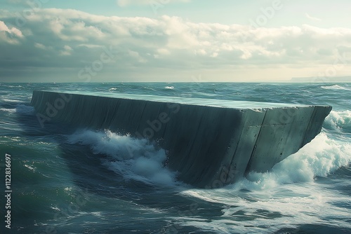 Ocean waves crash dramatically against rugged rocks on a sandy beachOcean waves crash dramatically against rugged rocks on a sandy beach photo