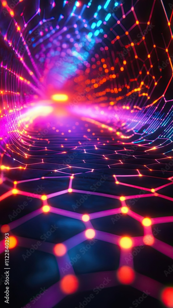 Fototapeta premium Abstract Neon Network Lights Tunnel Design