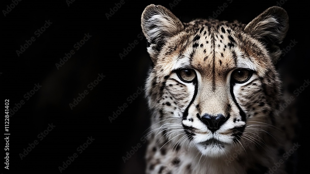 Obraz premium CloseUp Portrait of Cheetah with Intense Gaze in Natural Habitat Under Dramatic Lighting : Generative AI