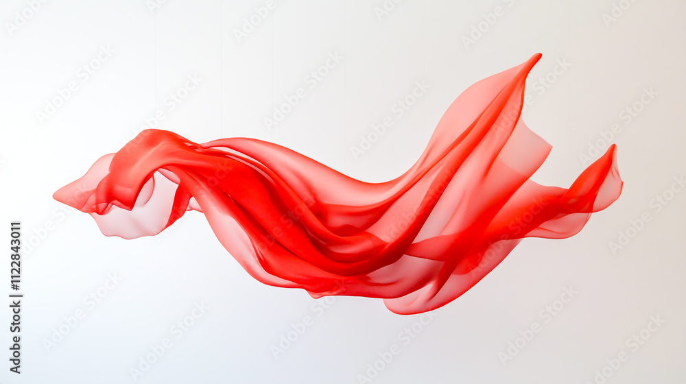 flowing red fabric, suspended in mid-air, with a clean cut-out effect flowing red fabric, suspended in mid-air, with a clean cut-out effect