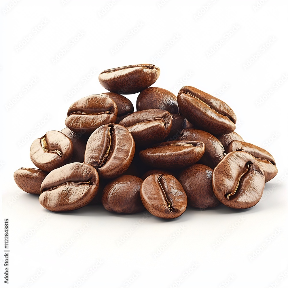 Naklejka premium Pile of Roasted Coffee Beans on White Background with Minimal Design