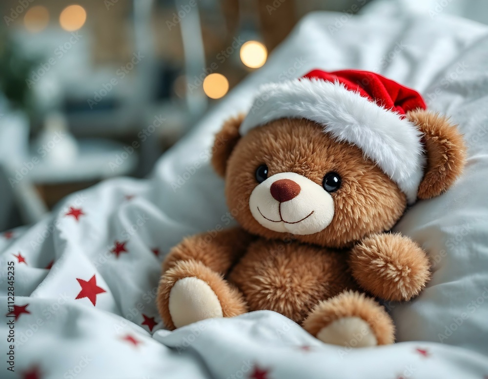 Fototapeta premium teddy bear with christmas santa hat