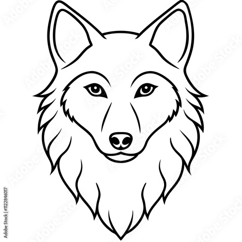 wolf head silhouette vector outline illustration isolated white background,wolf head tattoo, wolf logo illustration in modern style, Generative AI. photo