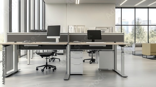 Modern Office Workspace Featuring Adjustable Height Desks photo