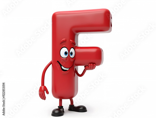 Cartoon Letter F Logo with Funny Eyes and Legs – Capital 3D Glossy Font for Mascots, Emblems, and Graphics Ads photo