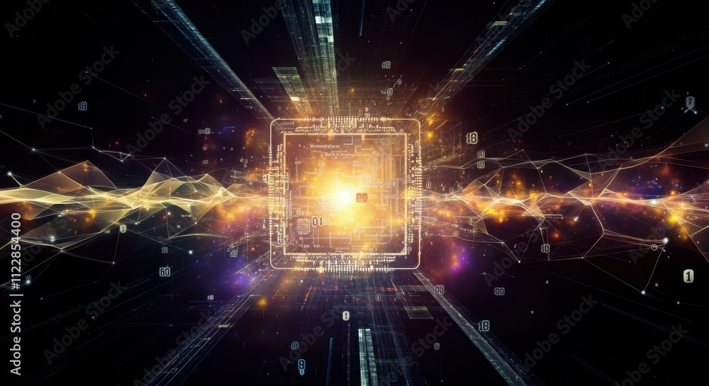 Fototapeta premium 3D Big data technology Data science analysing artificial intelligence generative AI deep learning machine learning algorithm Neural flow network analytics innovation abstract futuristic.
