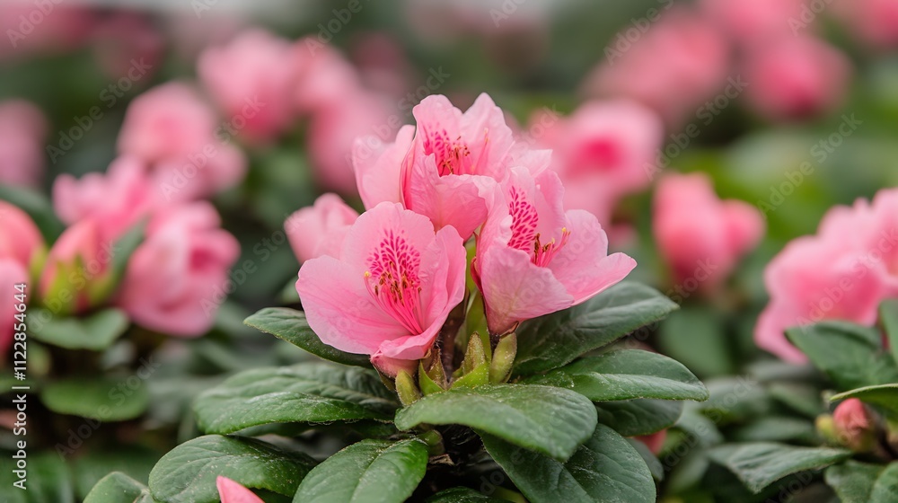 Obraz premium Vibrant Pink Azalea Blossoms in Lush Greenery Capturing the Essence of Springtime Floral Beauty : Generative AI