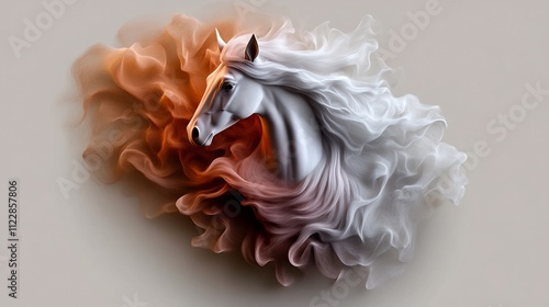 Majestic White Horse in Abstract Orange and White Smoke photo