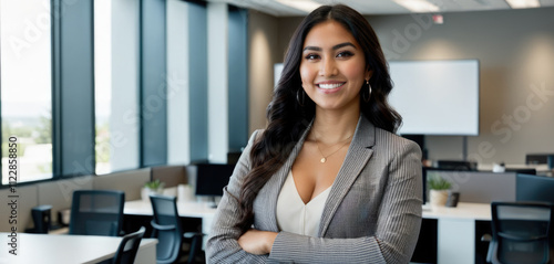 A indian businesswoman stands in the middle of the office with her arms crossed Free Download A indian businesswoman stands in the middle of the office with her arms crossed - GFXLoad