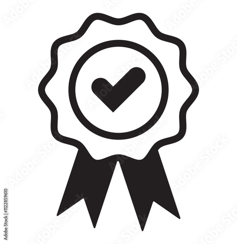 Approved or certified badge medal icon set. Approval check mark and thumb up on medal. Containing quality, brand, stamp, inspector checking, award, reward, winner, prize. Vector illustration
