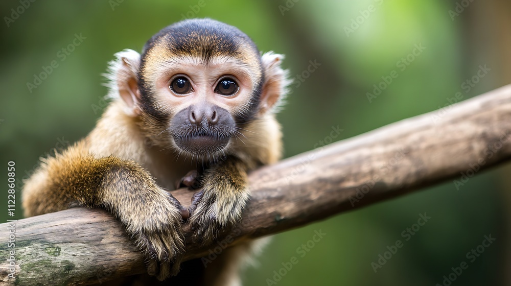 Endearing Young Capuchin Monkey Resting on Branch in Vibrant Green Jungle Habitat : Generative AI Endearing Young Capuchin Monkey Resting on Branch in Vibrant Green Jungle Habitat : Generative AI