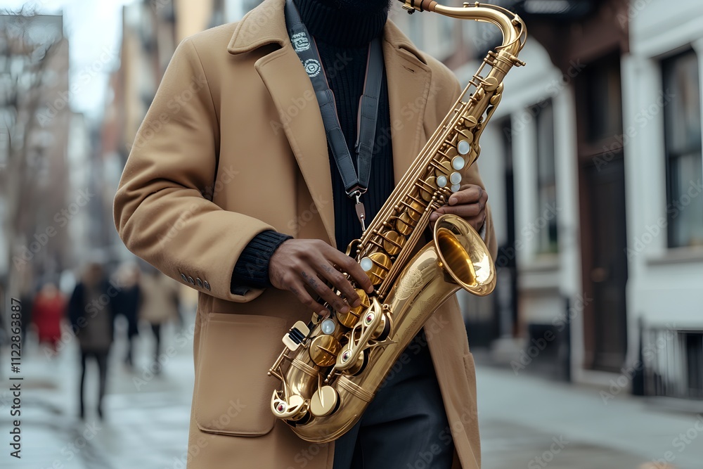 Obraz premium Musician playing saxophone on street