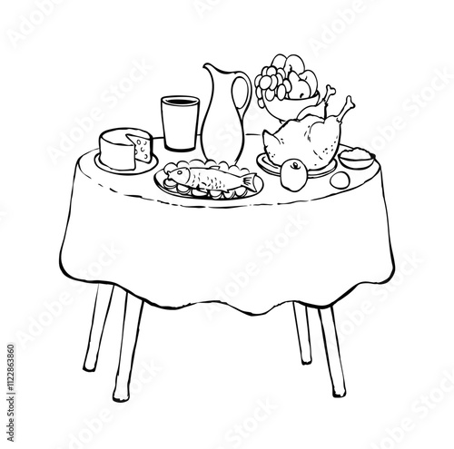Vector drawing. Tasty feast food