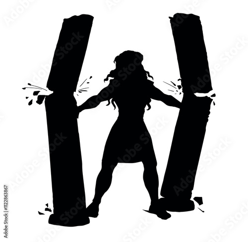 Vector drawing. Samson destroying temple