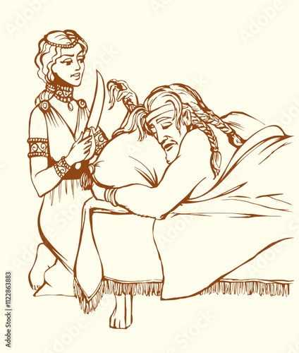 Vector drawing. Samson and Delilah