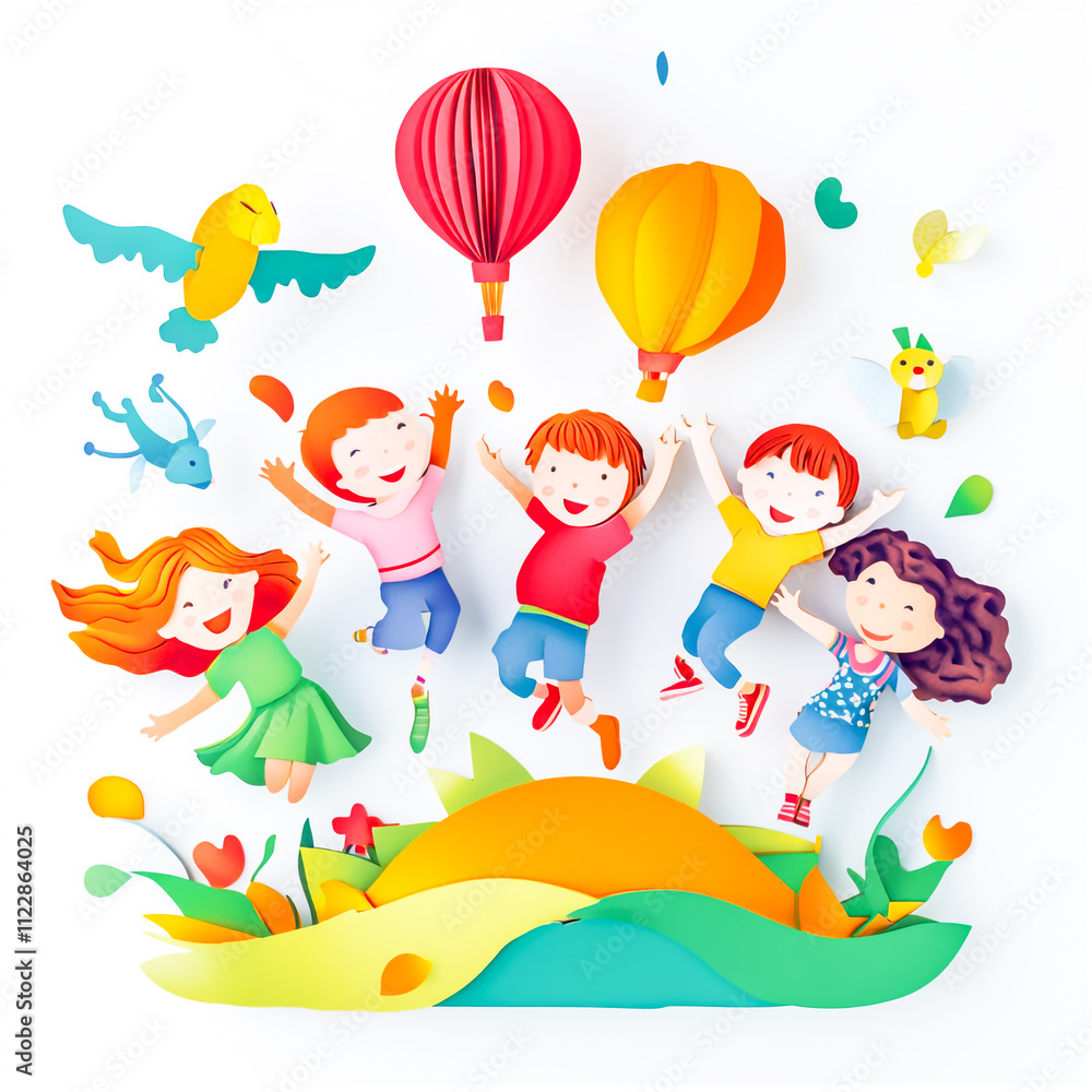Naklejka premium Joyful children enjoying fun activities together, cut-out design