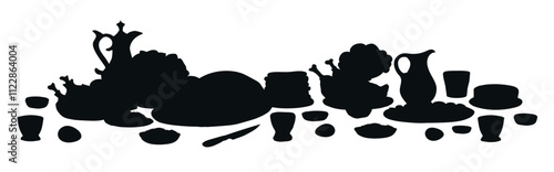 Vector drawing. Tasty food feast