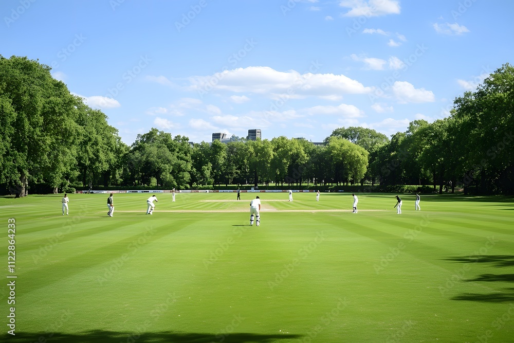 Fototapeta premium Friends playing cricket on field