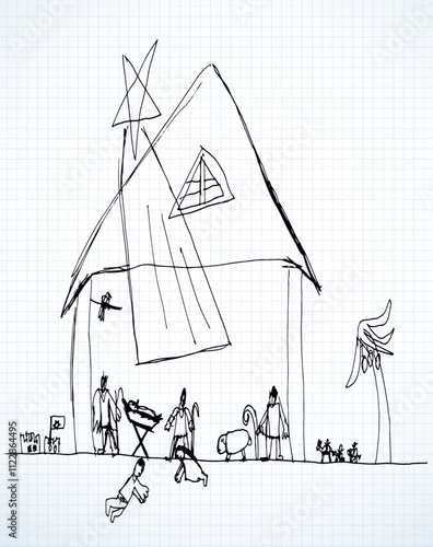 Vector drawing. Kid's picture of Christmas