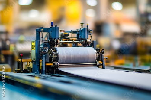 Diverse team in paper mill overseeing production photo