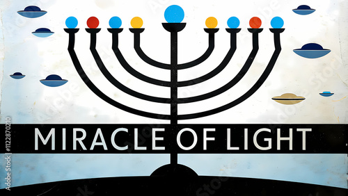 Modern menorah with glowing candles and minimalist style photo