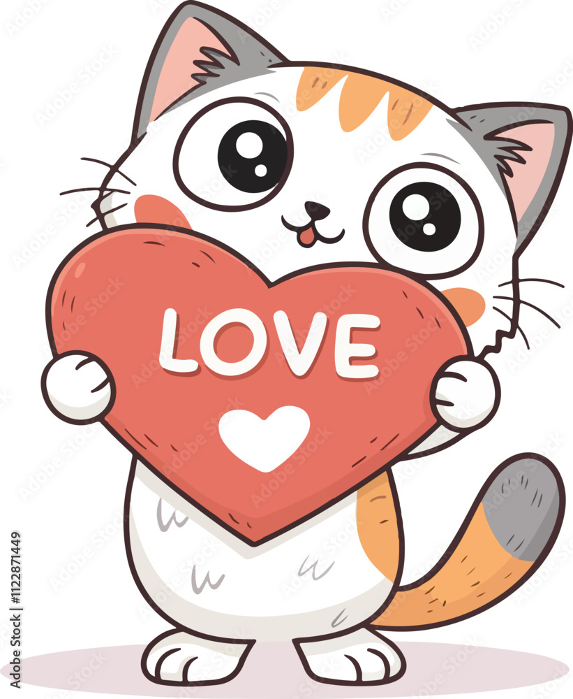 Obraz premium Cute Cat With Love Heart Cartoon Vector