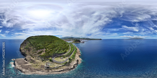 Drone view of the city of Horta on the Azores island of Terceira and Pico island photo