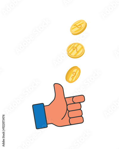 Flip a coin or hand tossing a coin, golden coin in the air