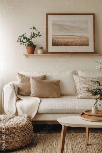 Cozy and Minimalist Living Room with Neutral Tones and Plants