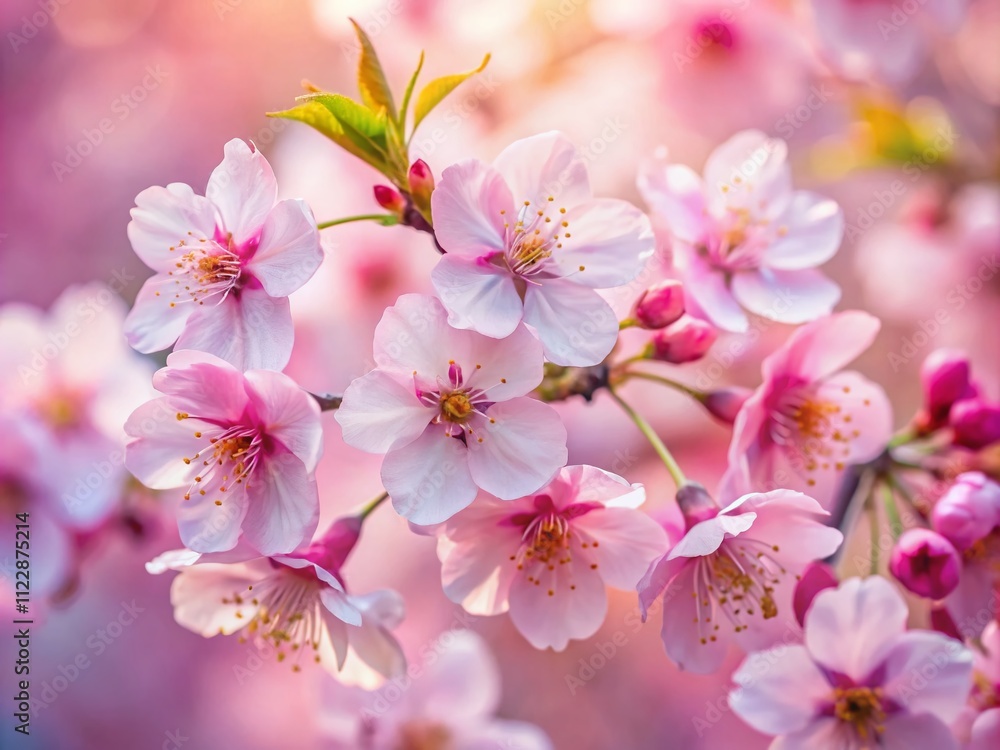 Fototapeta premium Delicate Cherry Blossom Petals on Soft Pink Background, Capturing the Essence of Spring's Beauty in a Vibrant and Inviting Food Photography Setting