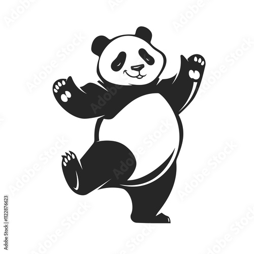 42Giant Panda Dancing logo black minimalist vector clipart